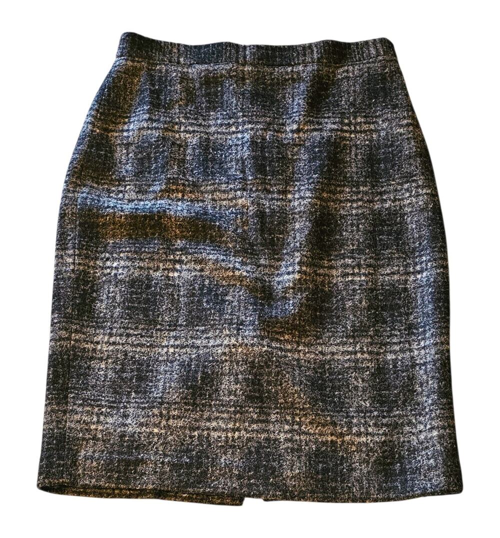 Banana Republic Women's Wool Blend Pencil Skirt Gray Plaid Size 14 Lined Fall